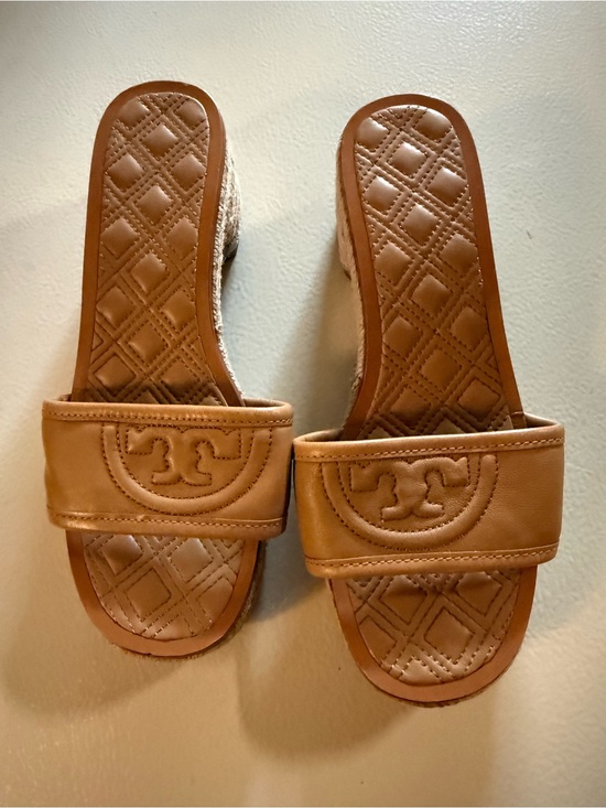 Tory Burch Shoes - Tory Burch Fleming Espadrille Wedge Slides - Tan, Size 6.5